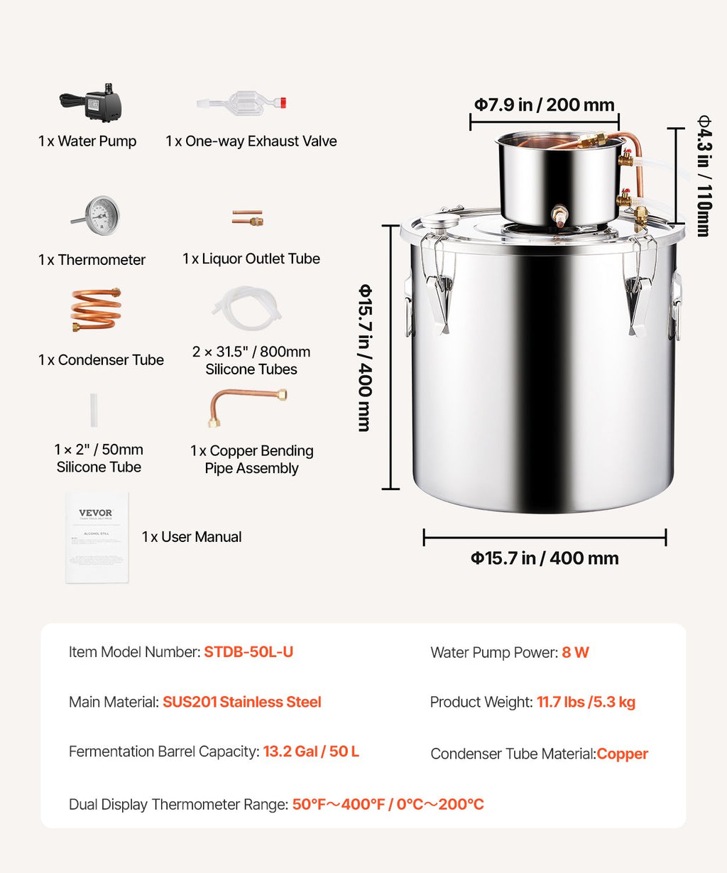 Distiliatorius VEVOR STDB-50L-U, 50 l