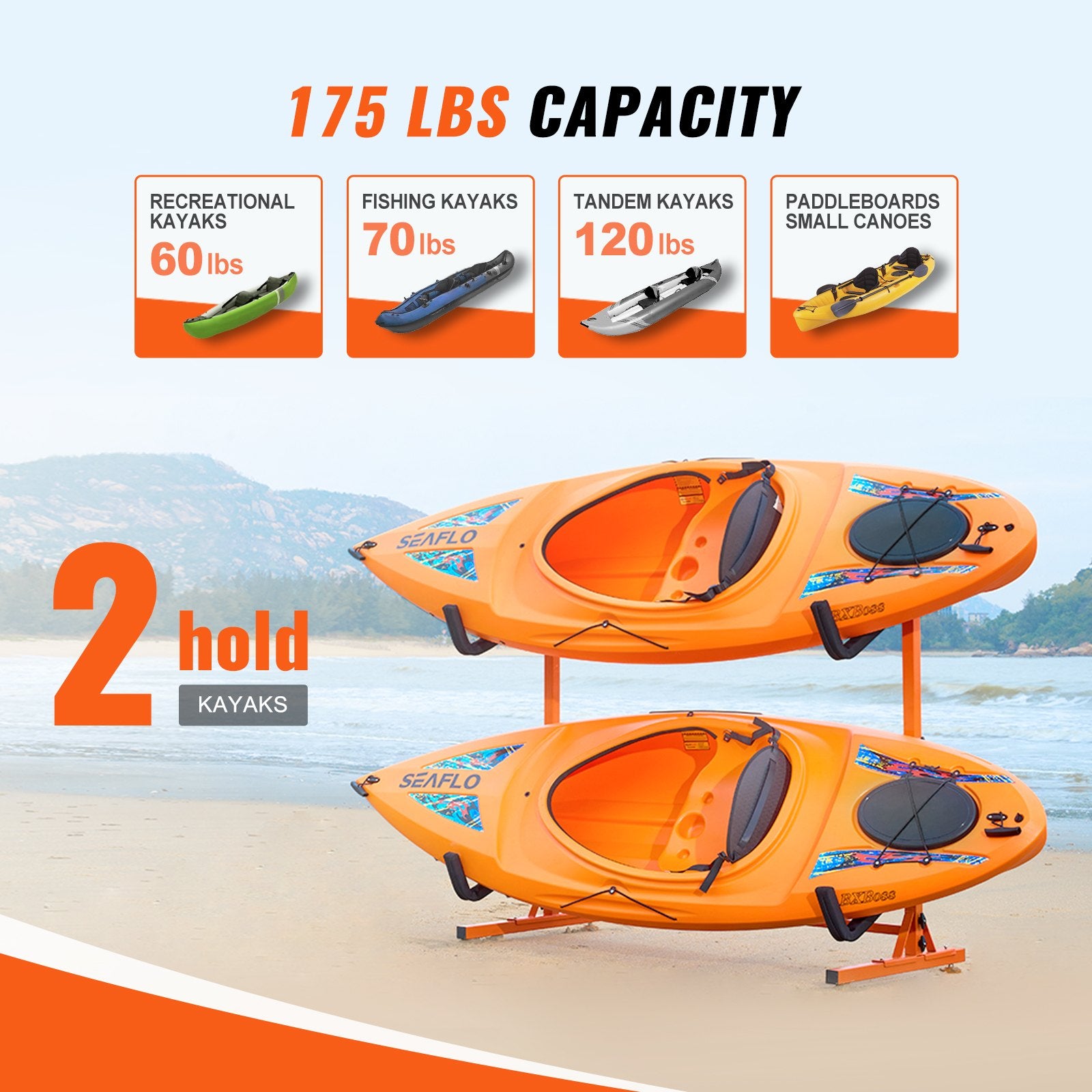 Laisvai stovintis baidarių laikiklis VEVOR Y08006-D2, 79,45 kg apkrova