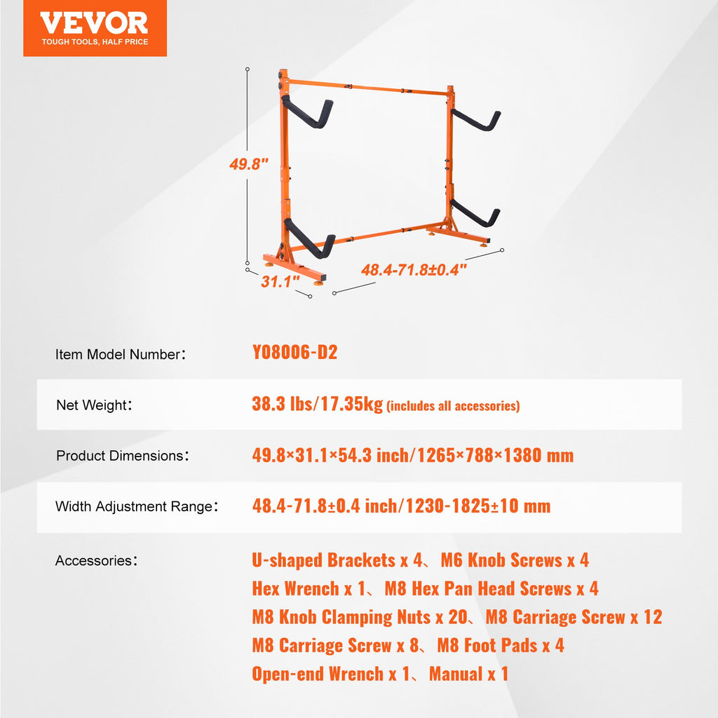 Laisvai stovintis baidarių laikiklis VEVOR Y08006-D2, 79,45 kg apkrova