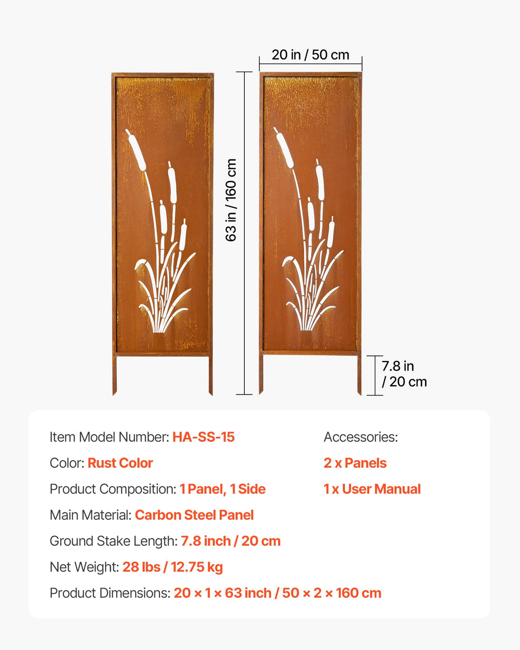 Metalinė pertvara VEVOR HA-SS-15, 50 x 160 cm
