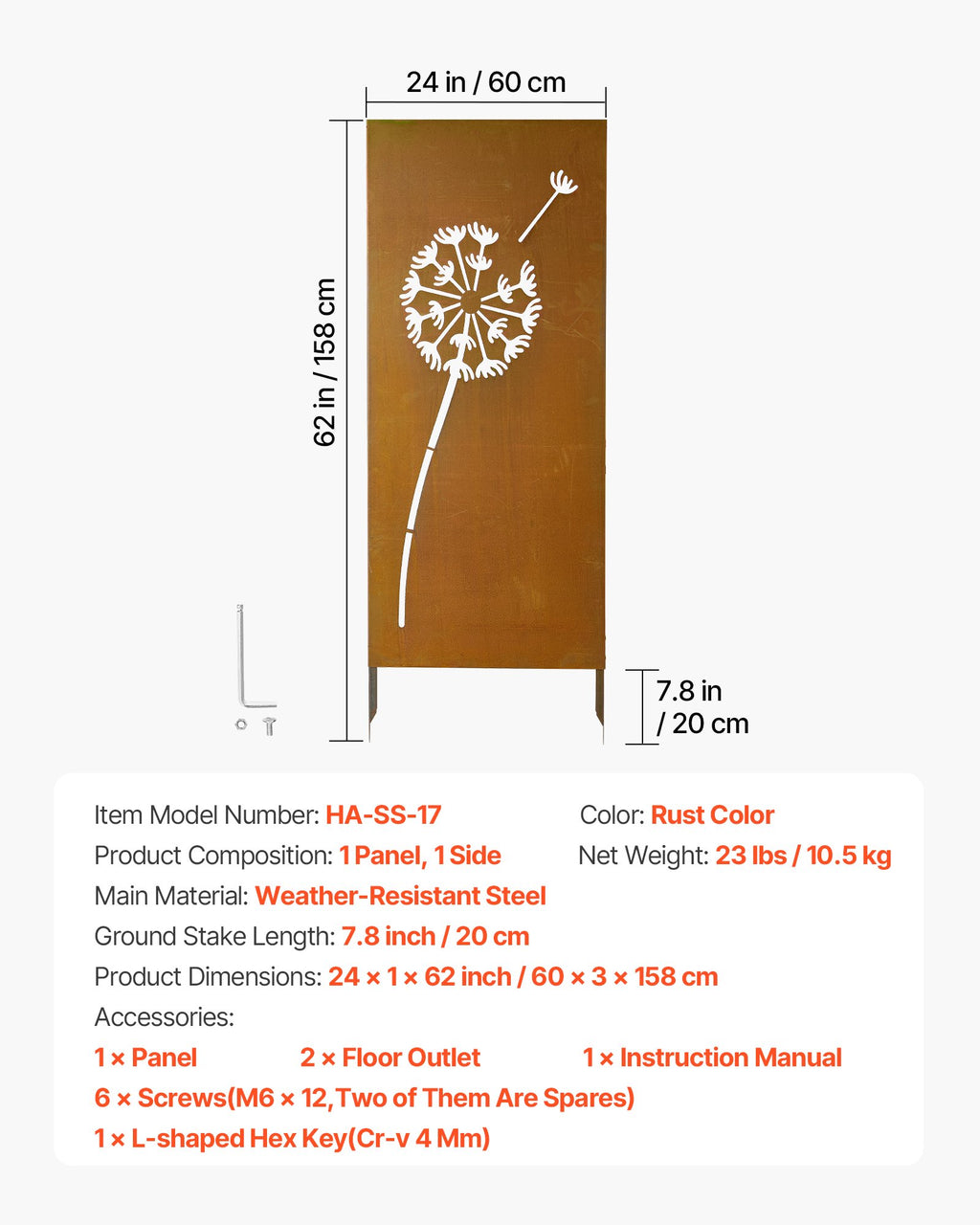 Dekoratyvinė sodo pertvara VEVOR HA-SS-17, 61 x 160 cm