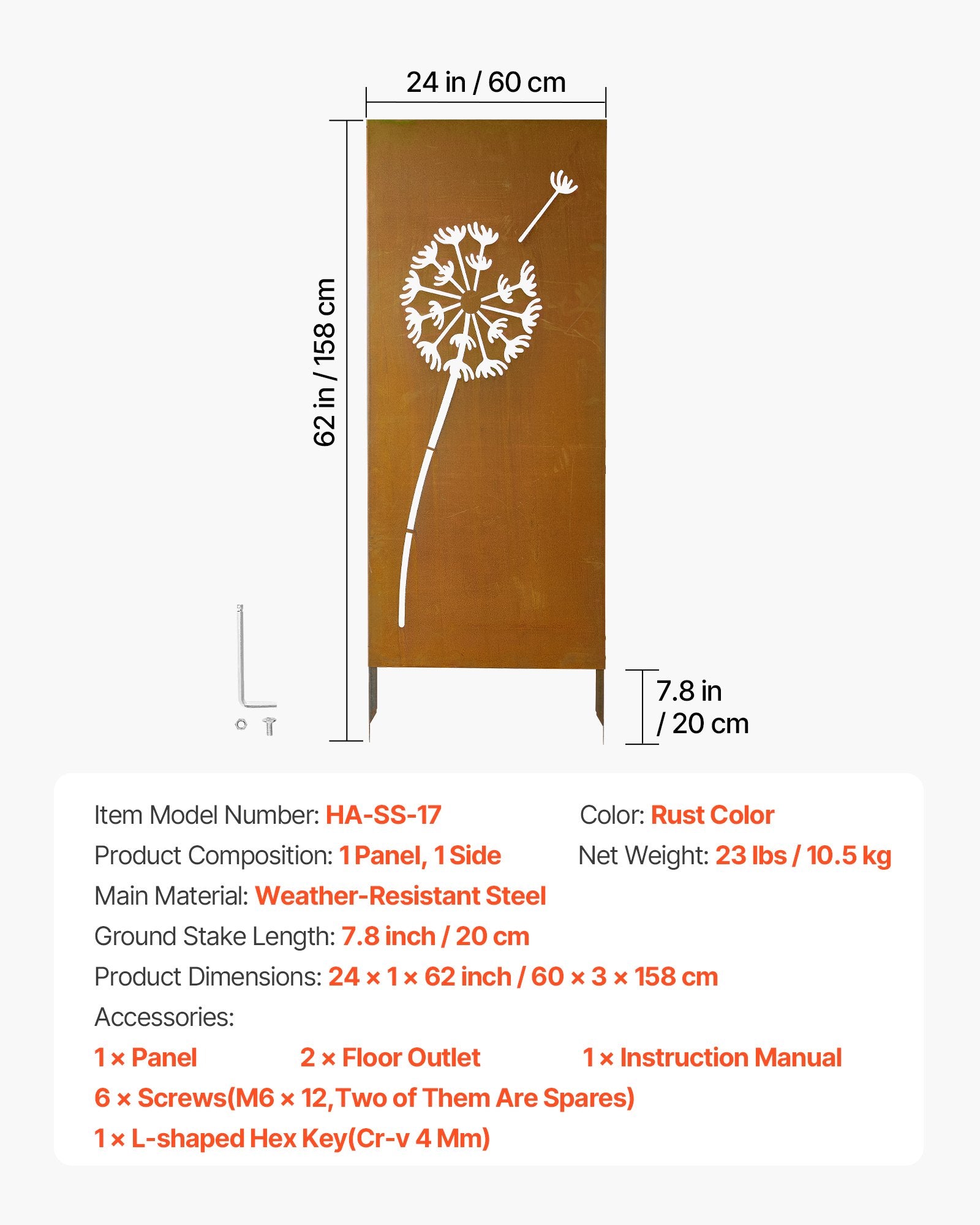 Dekoratyvinė sodo pertvara VEVOR HA-SS-17, 61 x 160 cm