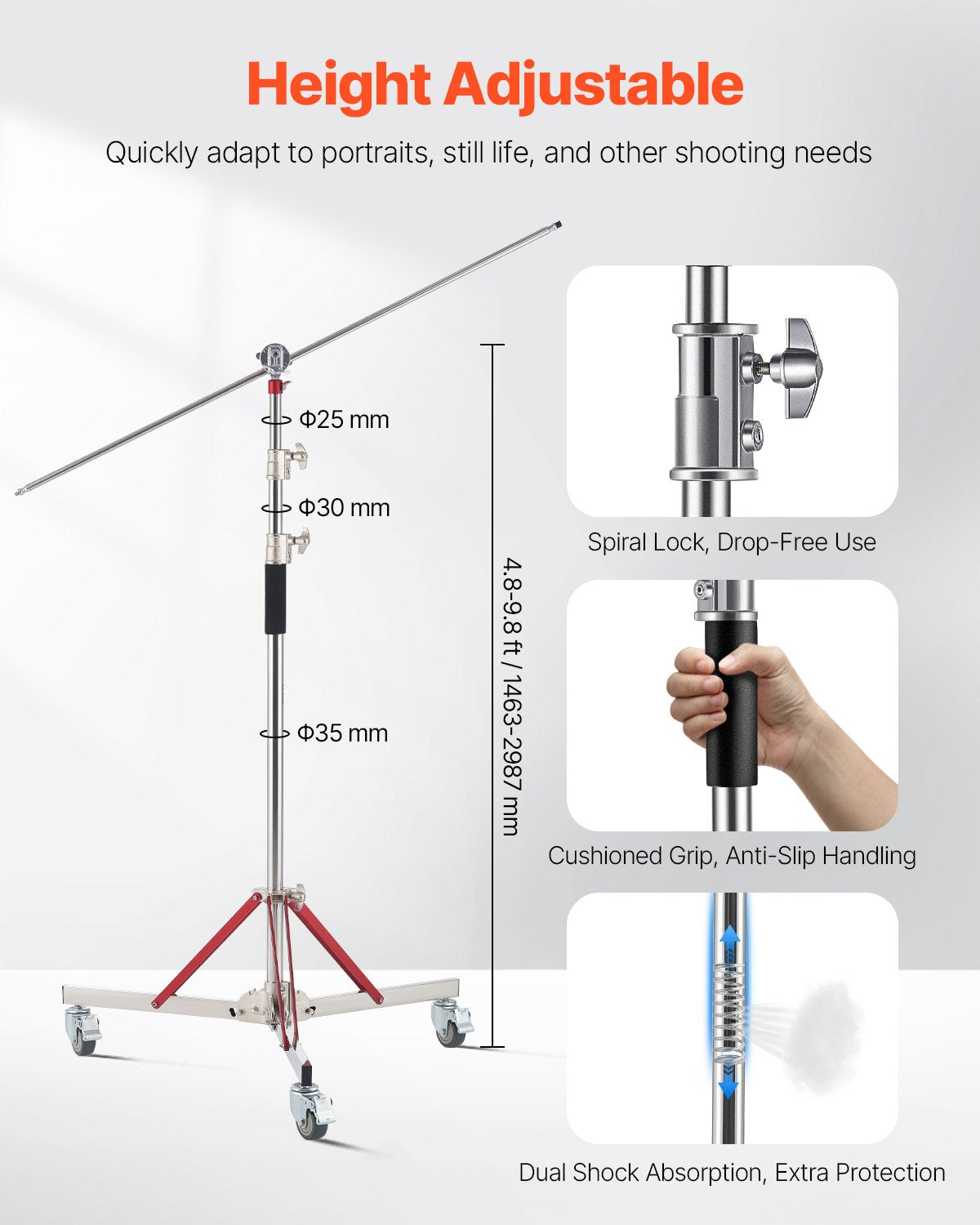 Apšvietimo stovas su ratukais VEVOR SH-HD-005, 320 cm aukštis