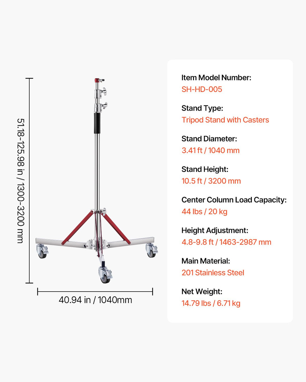 Apšvietimo stovas su ratukais VEVOR SH-HD-005, 320 cm aukštis