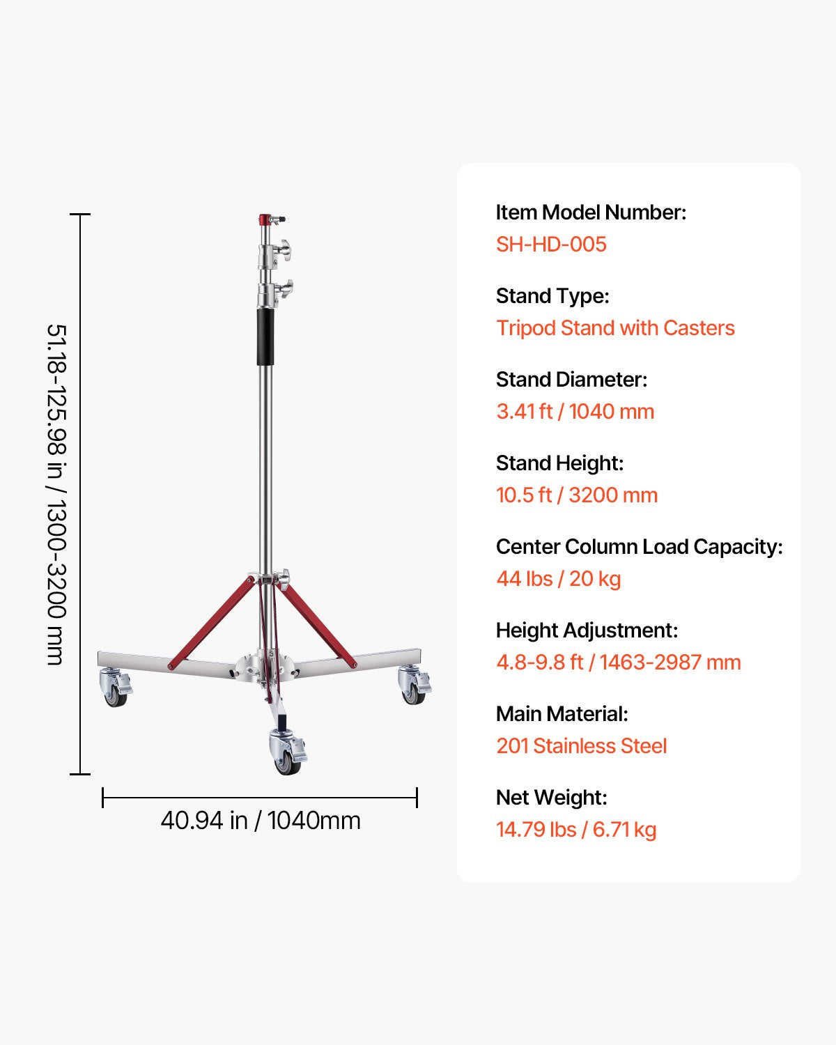 Apšvietimo stovas su ratukais VEVOR SH-HD-005, 320 cm aukštis