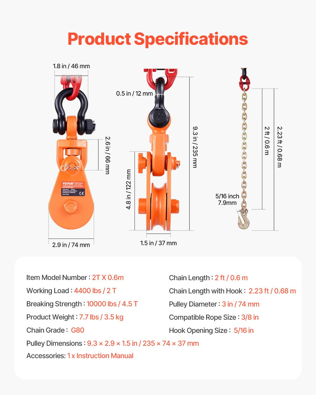 Skriemulys su grandine VEVOR 2TX0.6m, 2 tonos