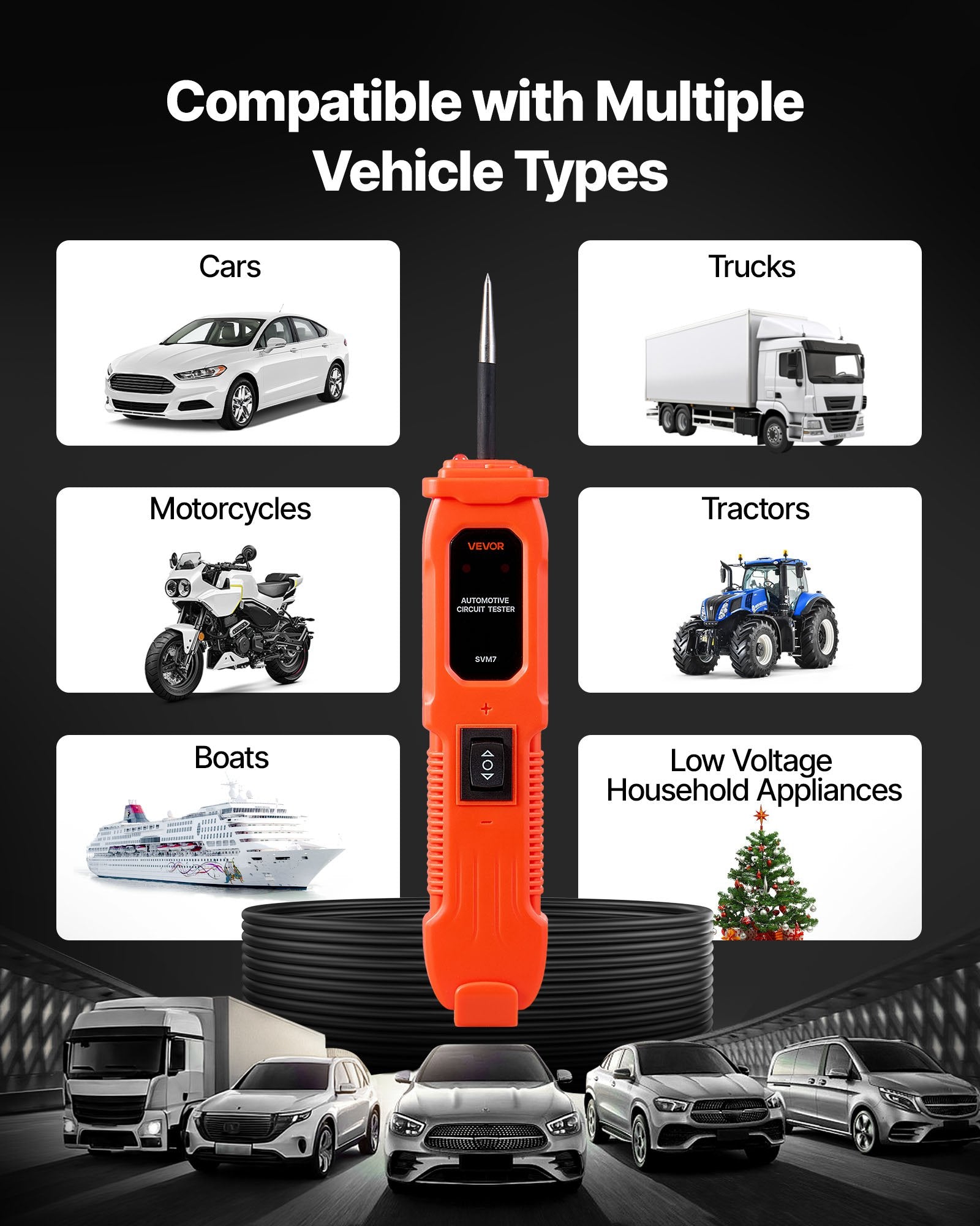 Automobilinis grandinės testeris VEVOR SVM7, 6-36 V DC