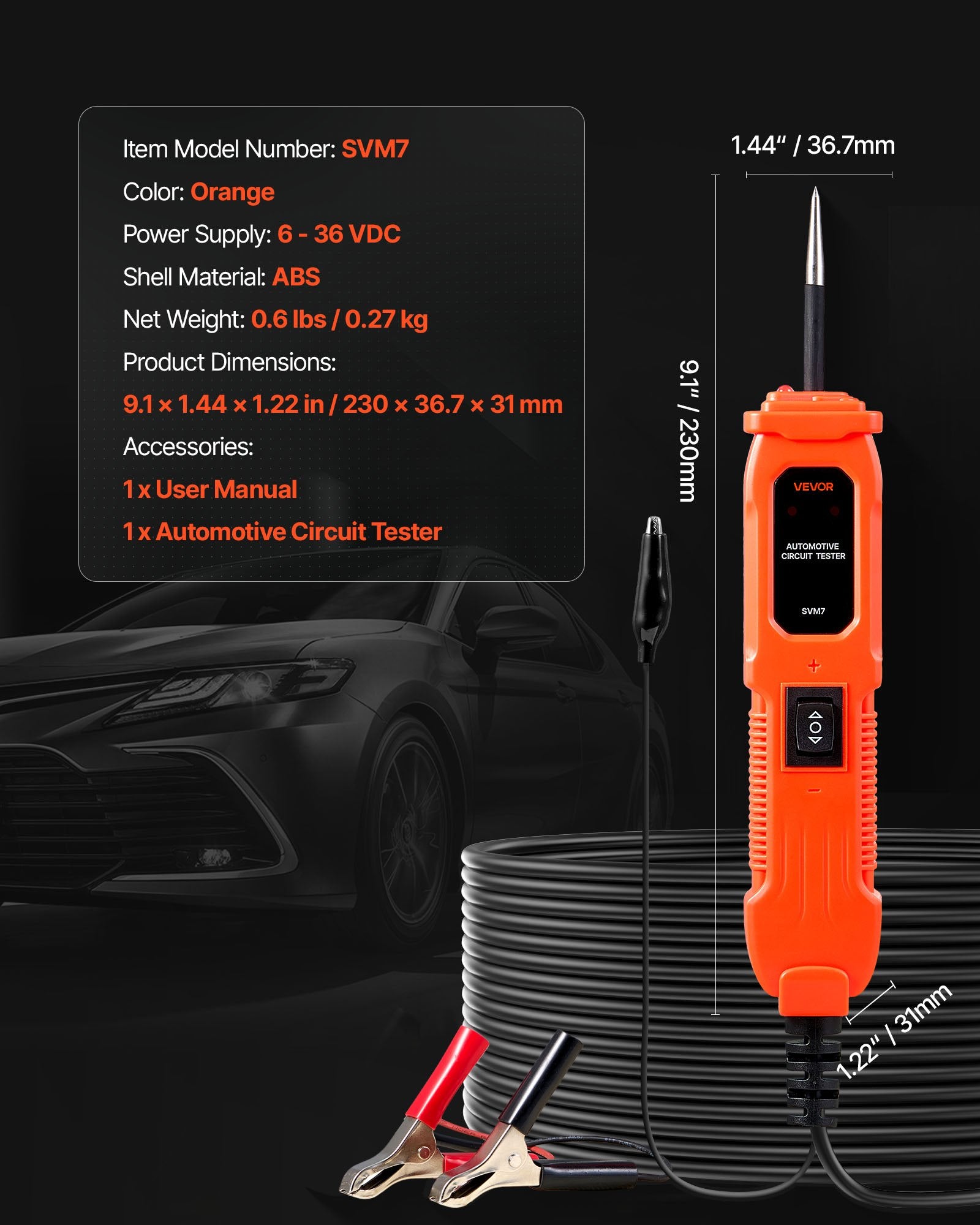 Automobilinis grandinės testeris VEVOR SVM7, 6-36 V DC