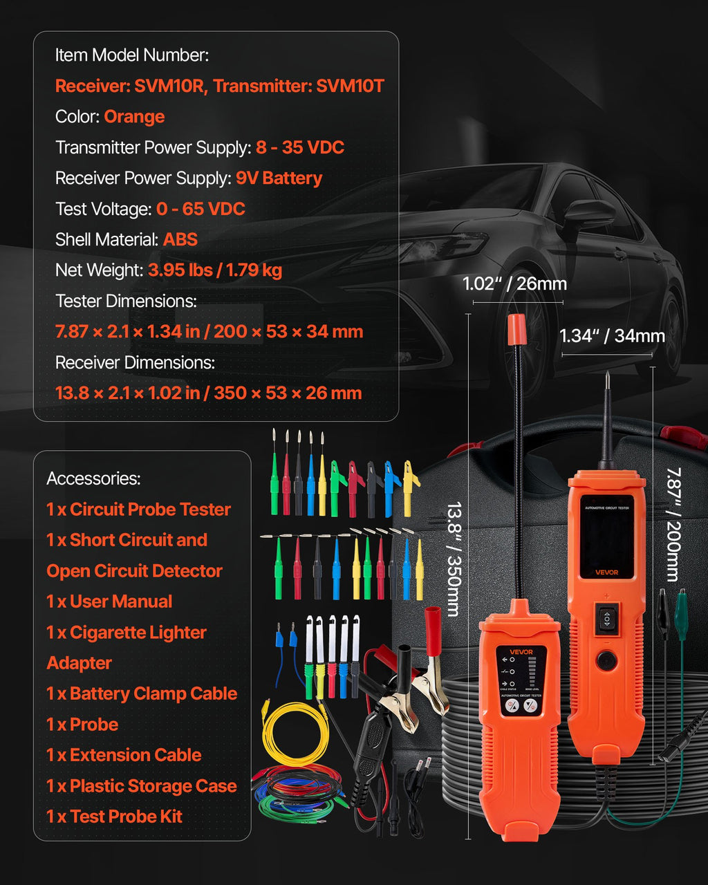 Automobilinis grandinės testeris VEVOR SVM10R/SVM10T, 8-35 V DC