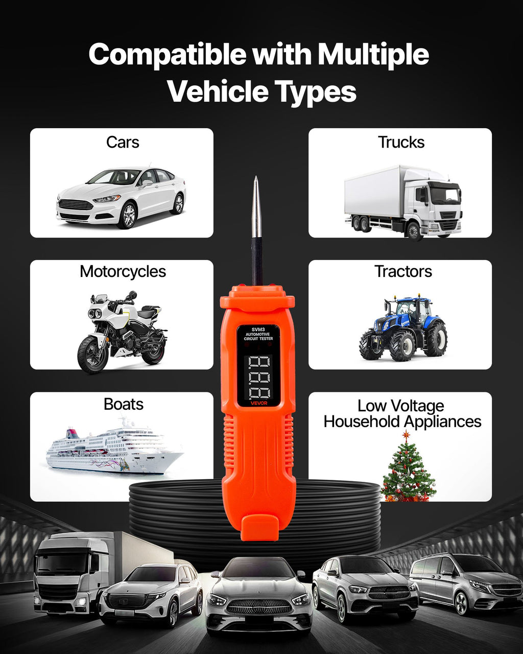 Automobilinis grandinės testeris VEVOR SVM3, 3–72 V DC