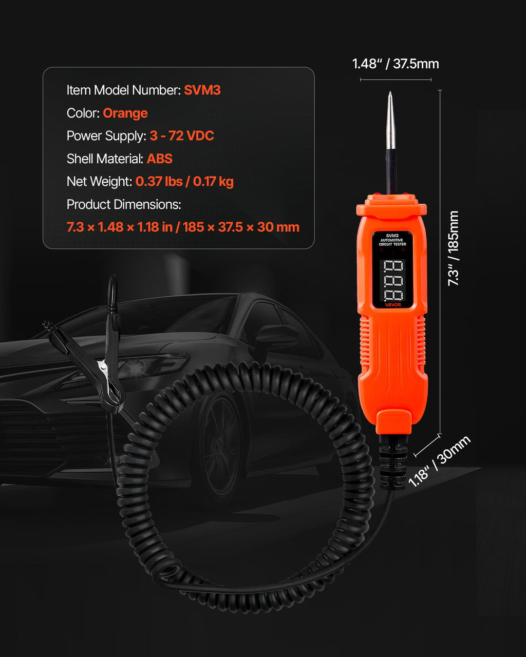 Automobilinis grandinės testeris VEVOR SVM3, 3–72 V DC
