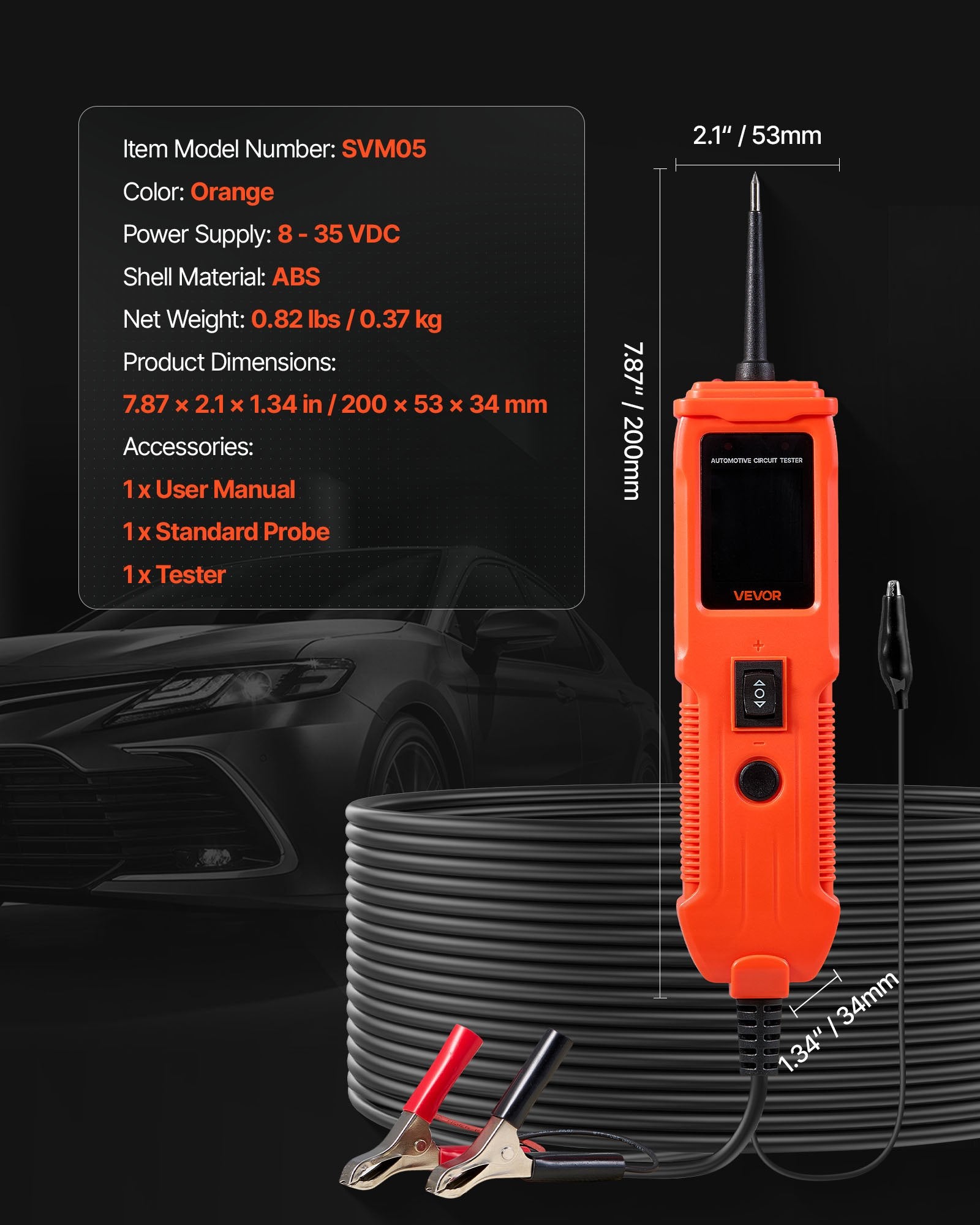 Automobilinis grandinės testeris VEVOR SVM05, 8-35V DC