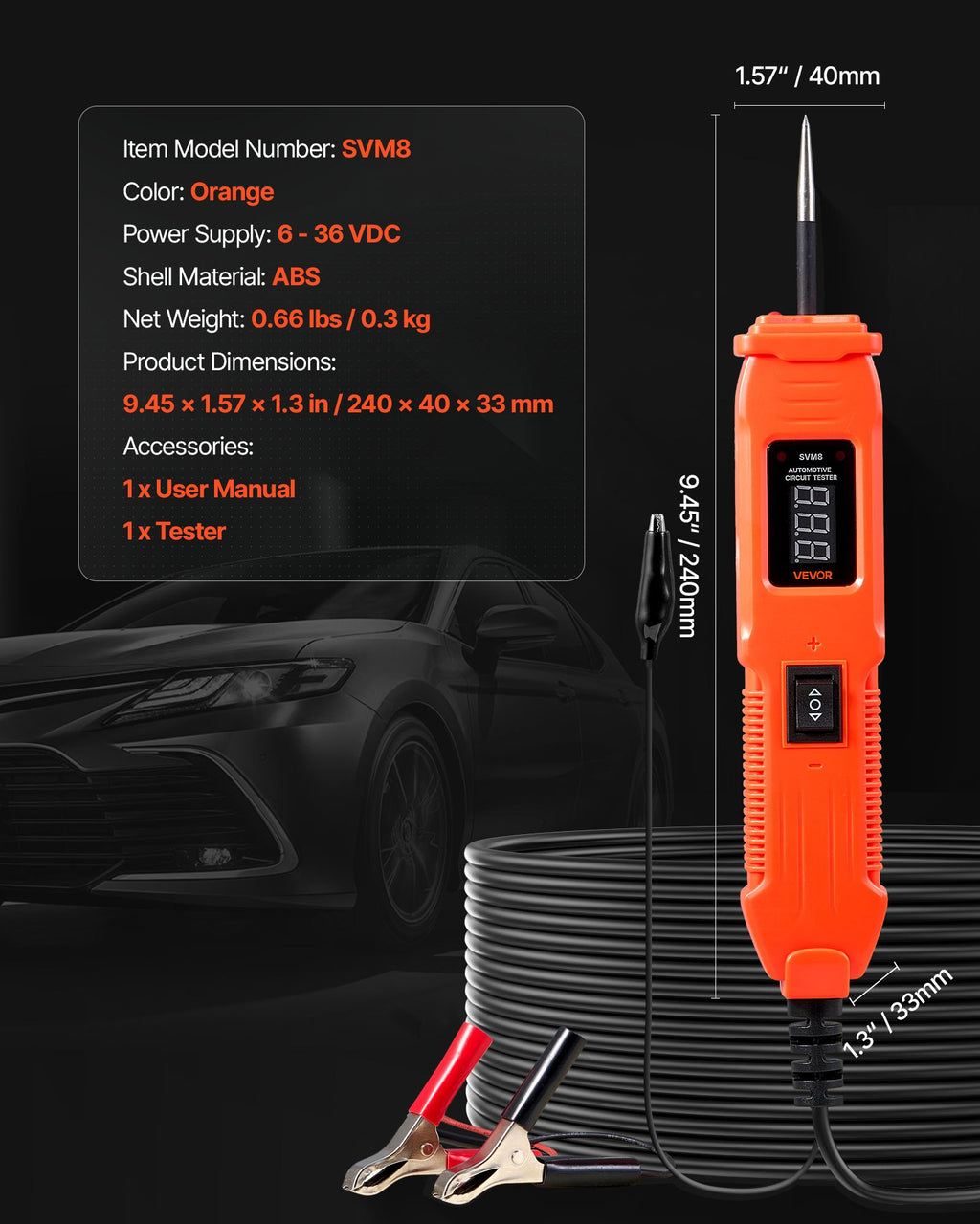Automobilinis grandinės testeris VEVOR SVM8, 6–36 V DC