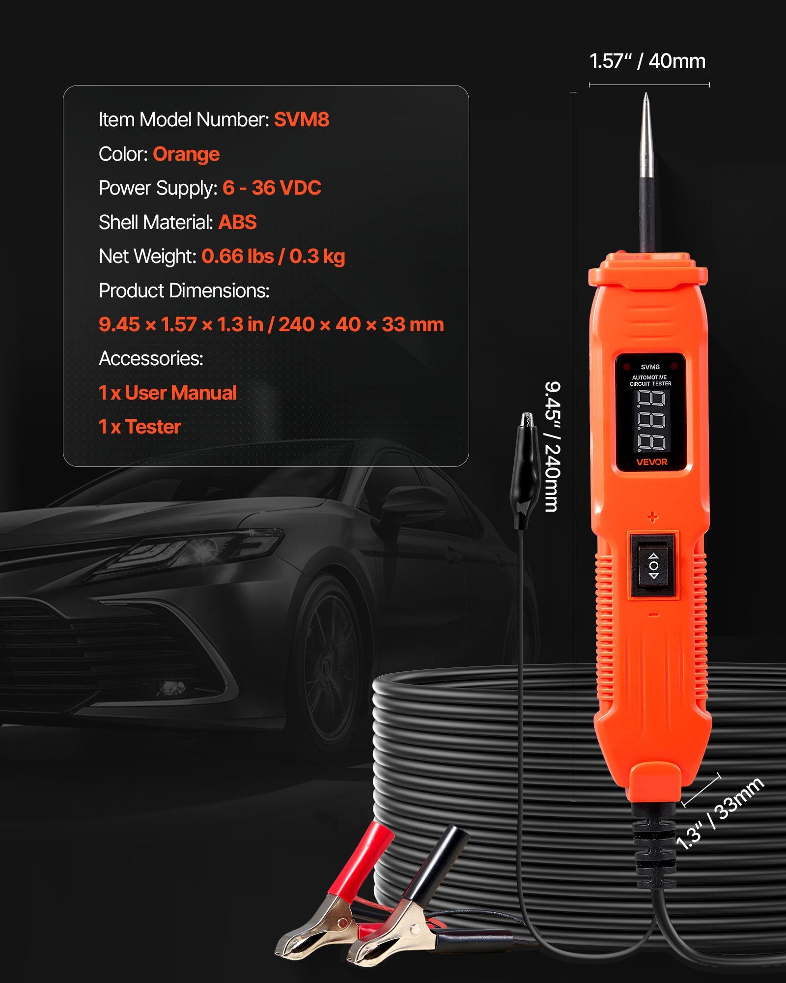 Automobilinis grandinės testeris VEVOR SVM8, 6–36 V DC