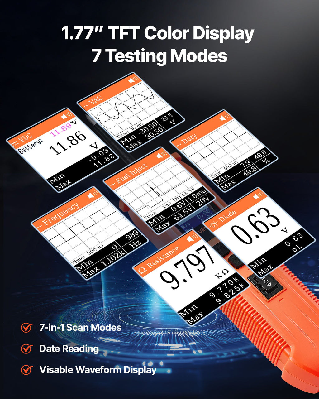 Automobilinis grandinės testeris VEVOR SVM50, 8-35V DC