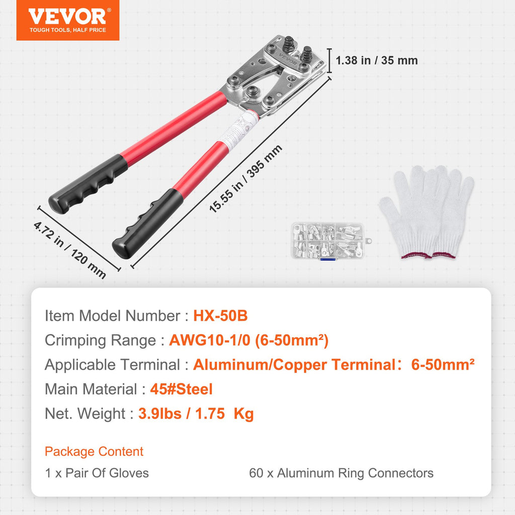 Akumuliatoriaus laidų gnybtų replės VEVOR HX-50B, 6-50 mm²