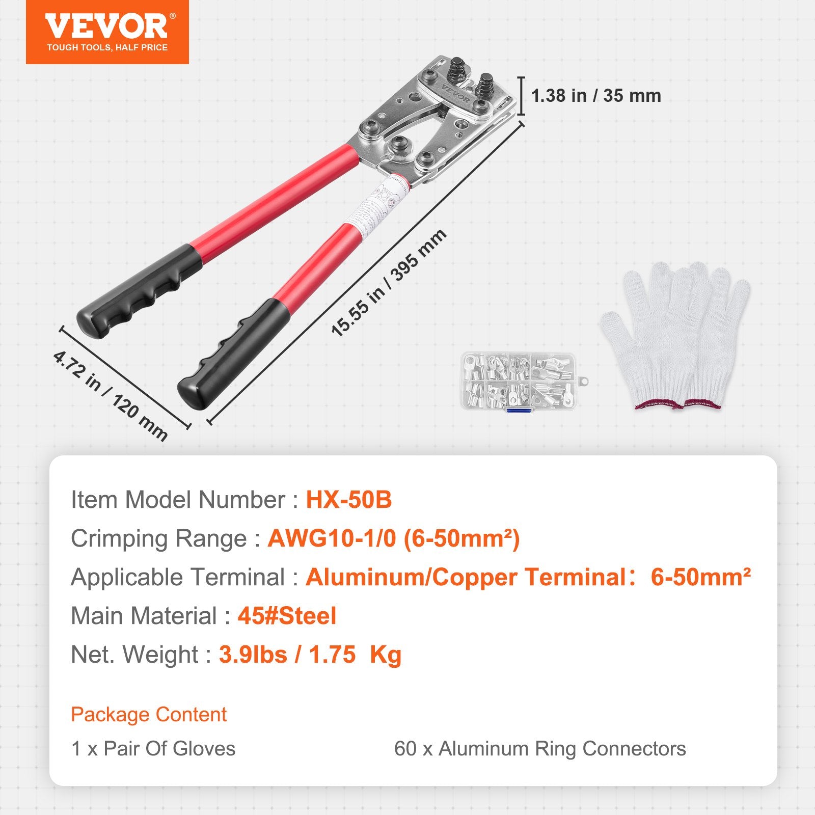 Akumuliatoriaus laidų gnybtų replės VEVOR HX-50B, 6-50 mm²