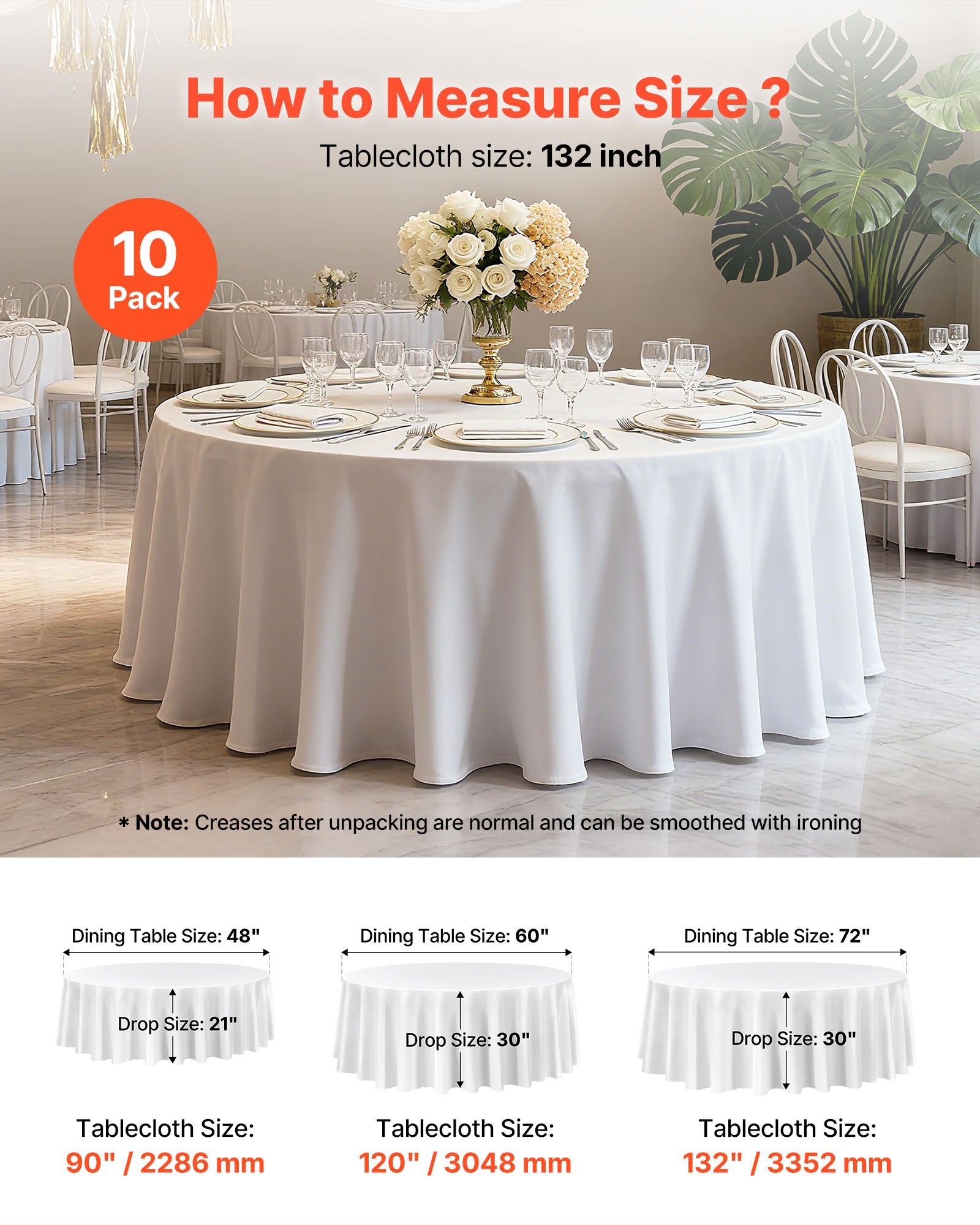 Apvalios staltiesės VEVOR RD-TB-13, 6 vnt., 335 cm skersmens