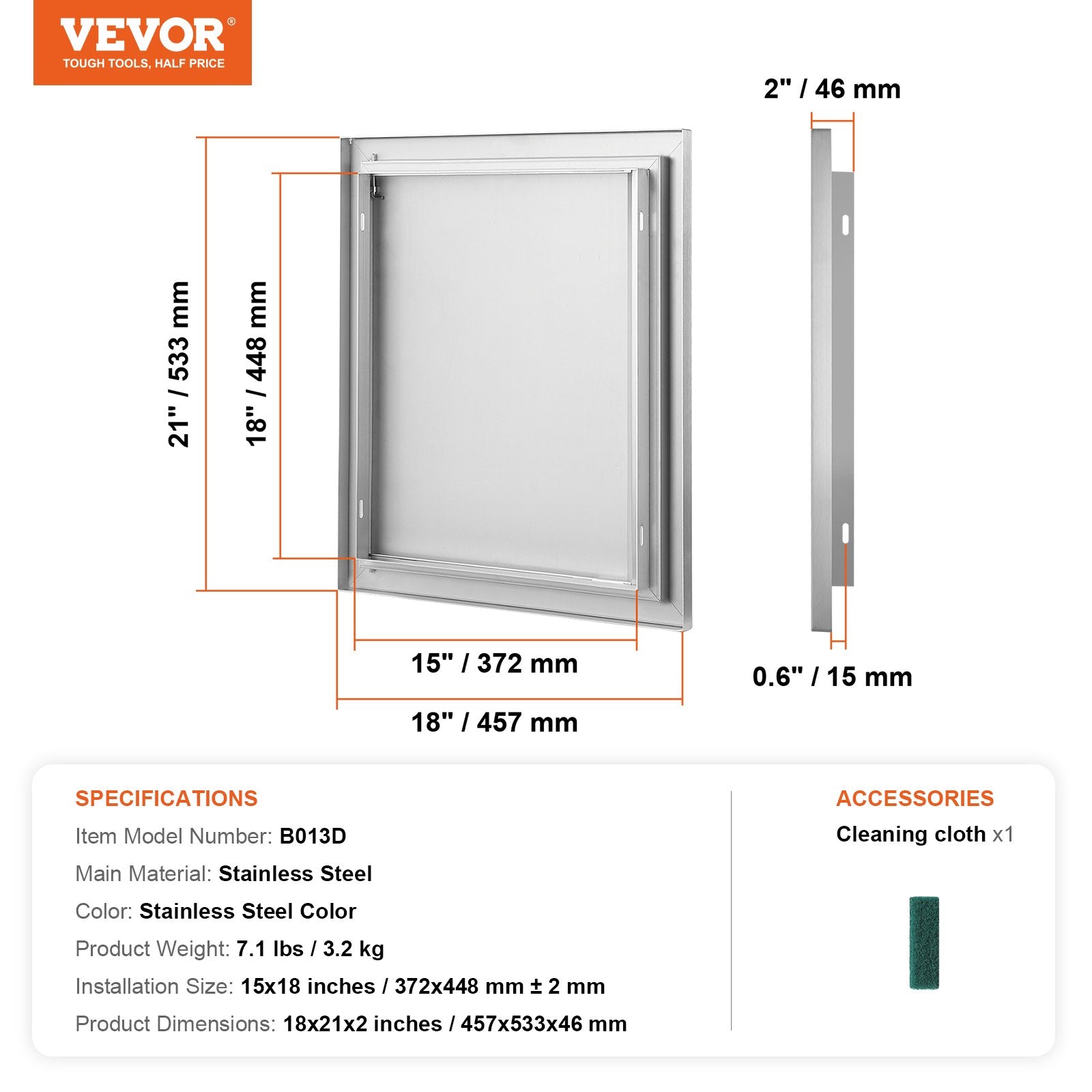 Lauko virtuvės durelės VEVOR B013D, 457x533 mm