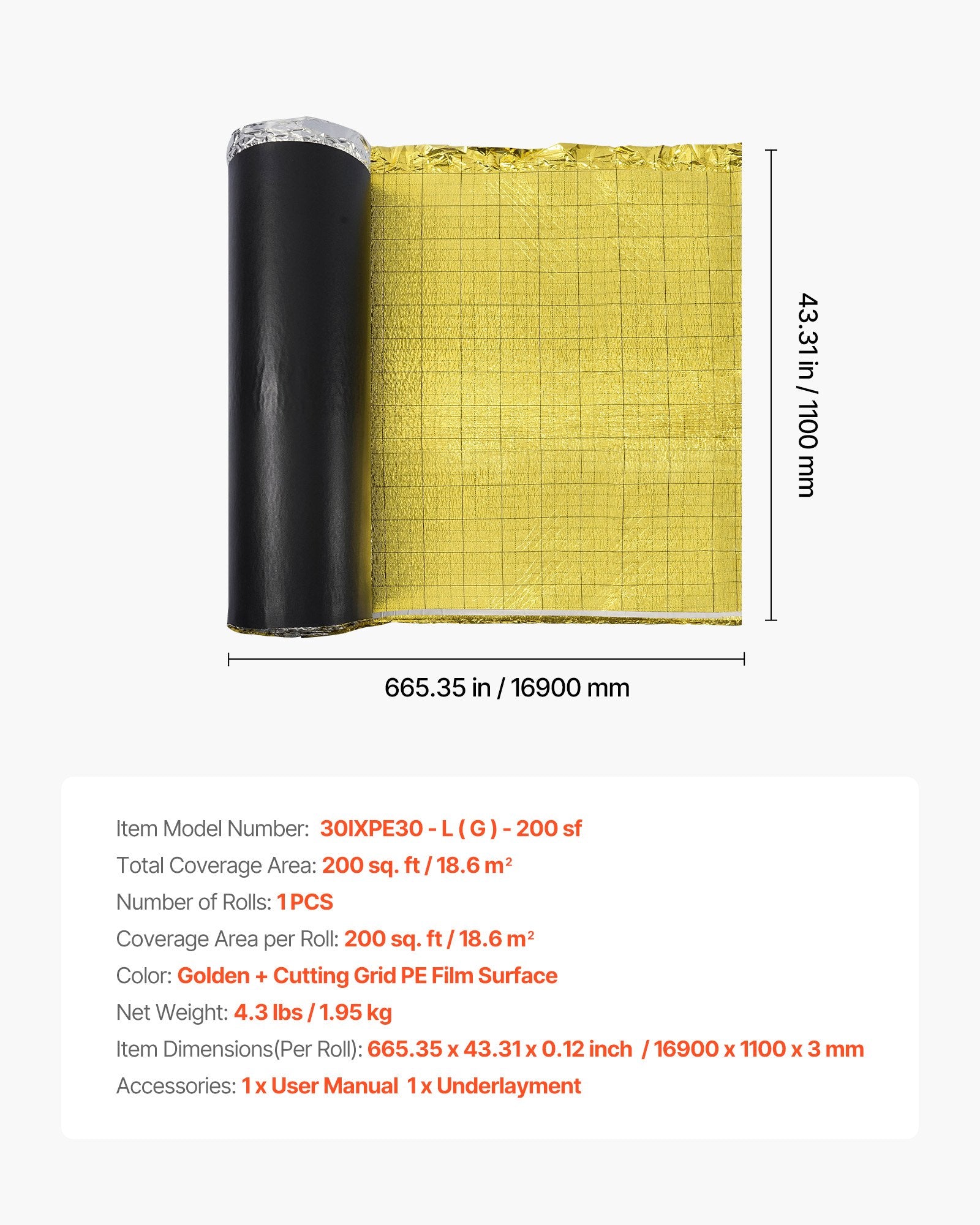 Grindų paklotas VEVOR 30IXPE30-L(G)-200sf, 18,6 m²