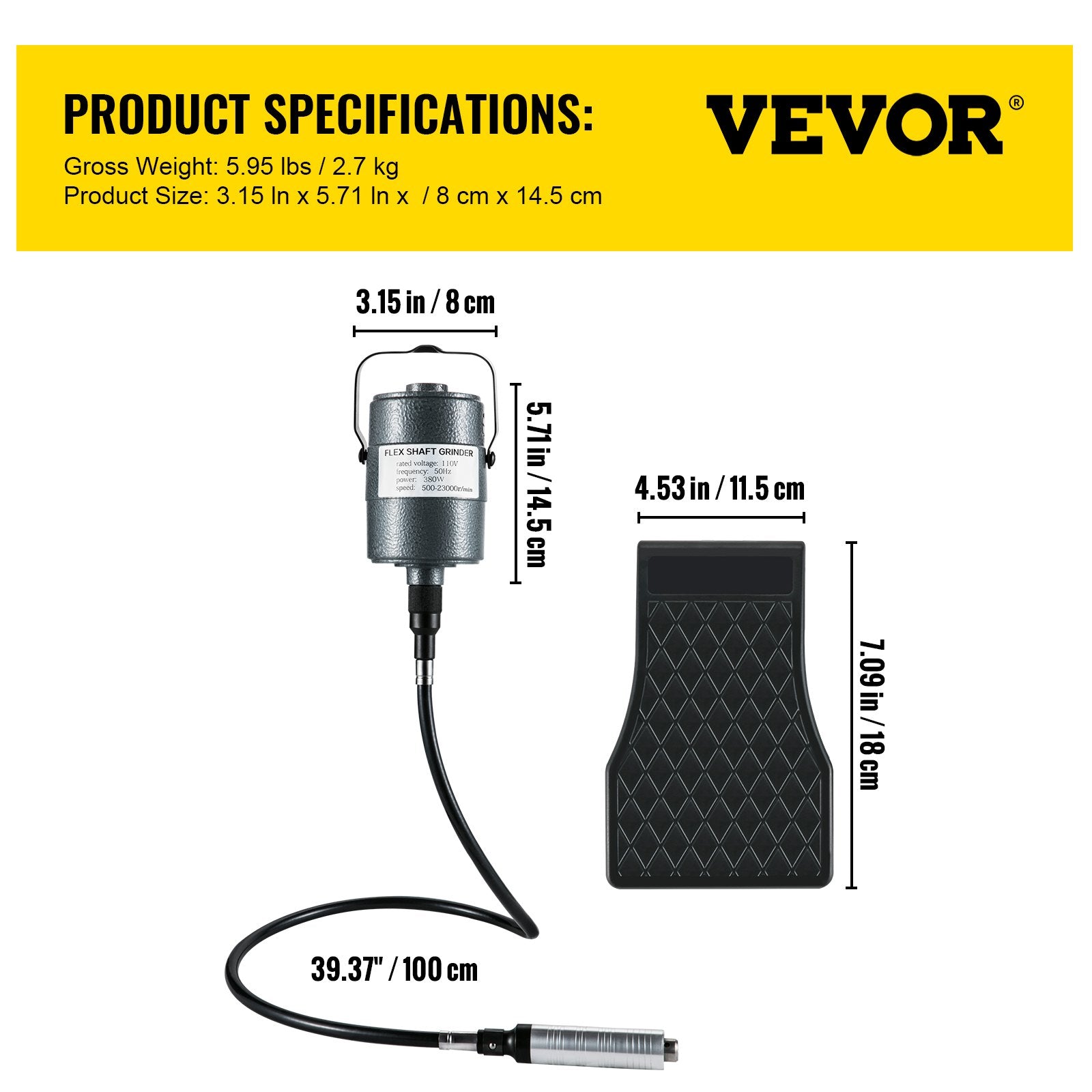 Lankstaus veleno šlifuoklis VEVOR 380W, 380 W galia