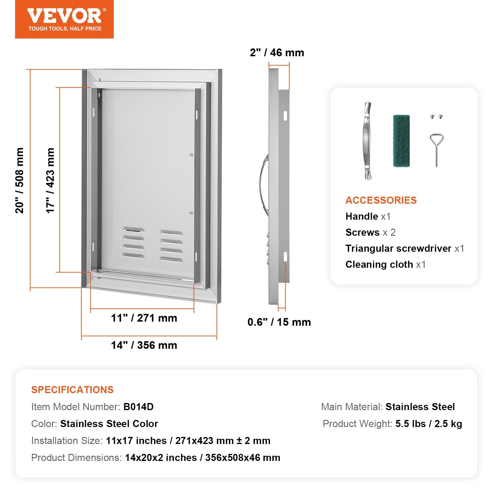 Lauko virtuvės durelės VEVOR B014D, 356x508 mm