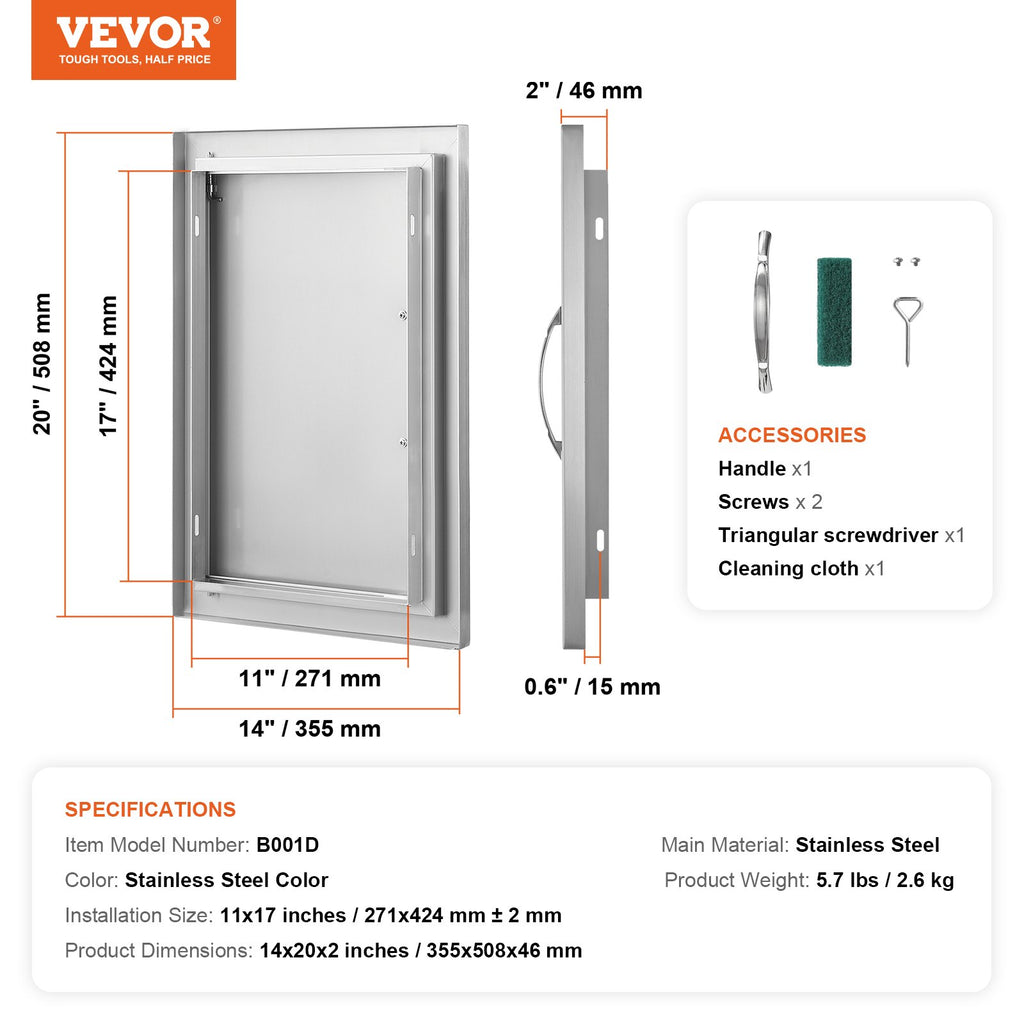 Lauko virtuvės durelės VEVOR B001D, 355x508 mm