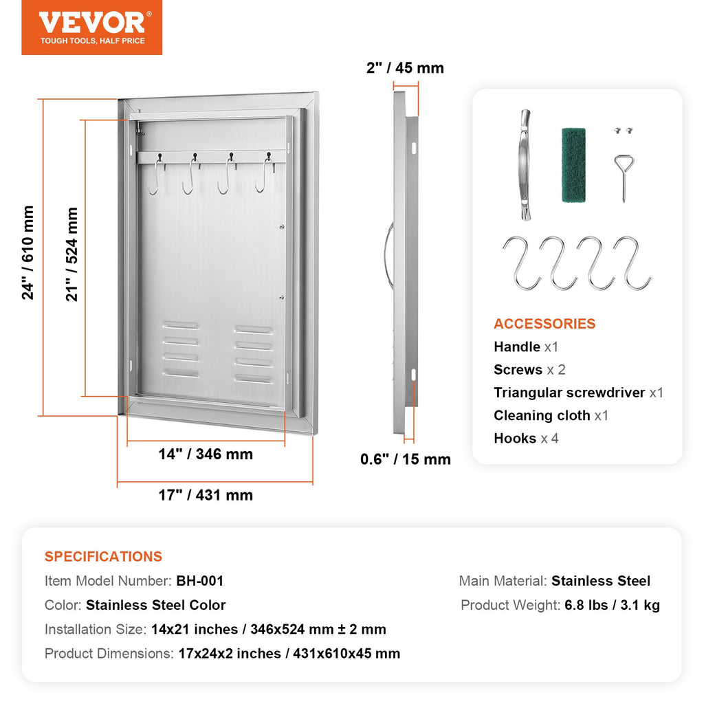 Lauko virtuvės durelės VEVOR BH-001, 610x431 mm