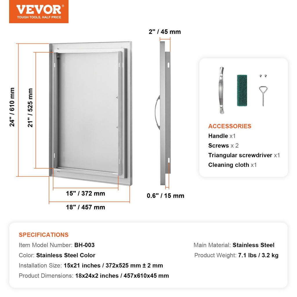 Lauko virtuvės durelės VEVOR BH-003, 457x610 mm