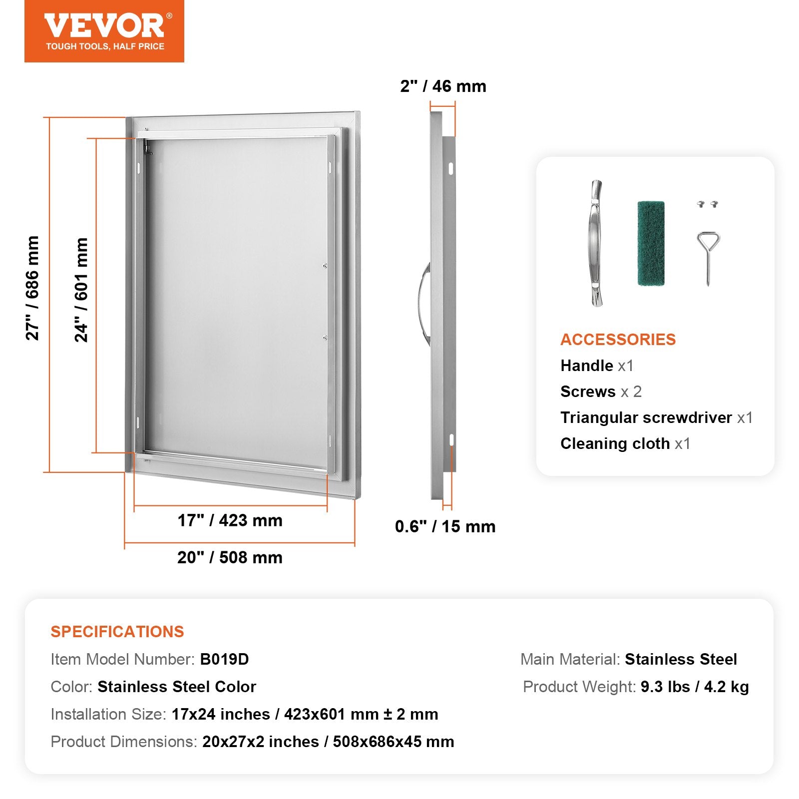Luko durelės lauko virtuvei VEVOR B019D, 508x686 mm