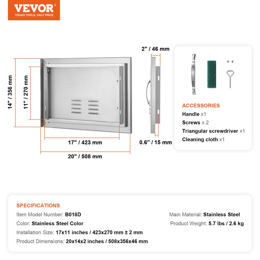 Lauko virtuvės durelės VEVOR B018D, 508x356 mm