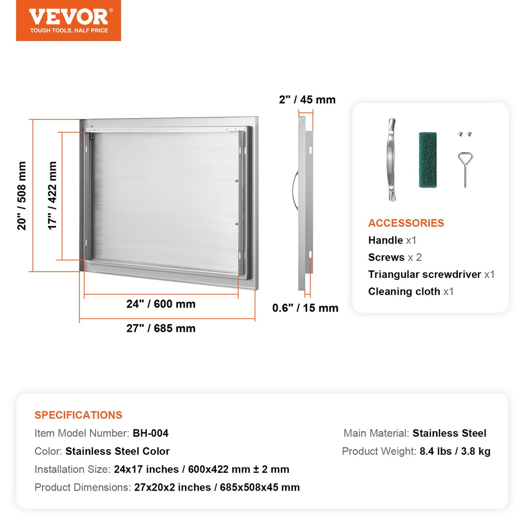 Lauko virtuvės durelės VEVOR BH-004, 685x508 mm