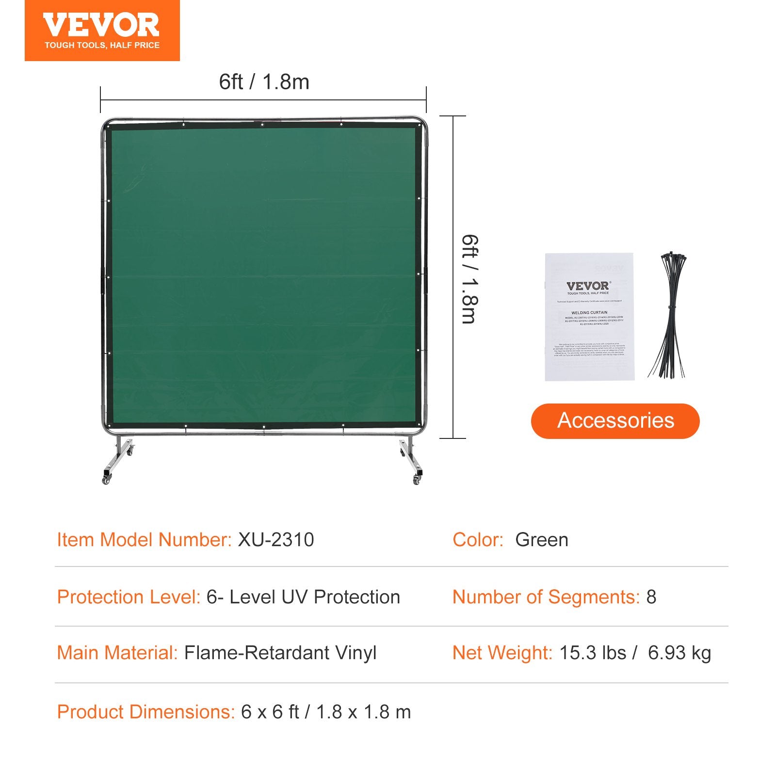 Suvirinimo ekranas VEVOR XU-2310, 1,8 x 1,8 m