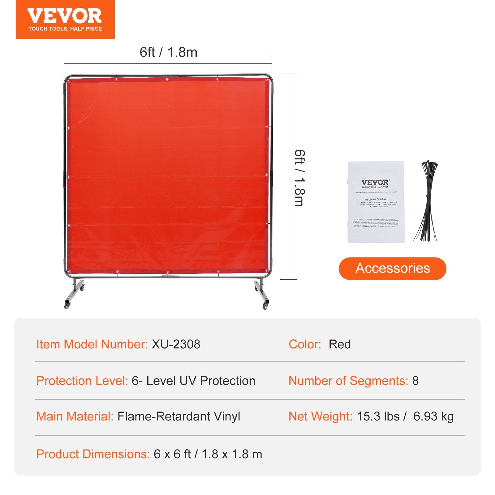 Suvirinimo ekranas VEVOR XU-2308, 1,8 x 1,8 m