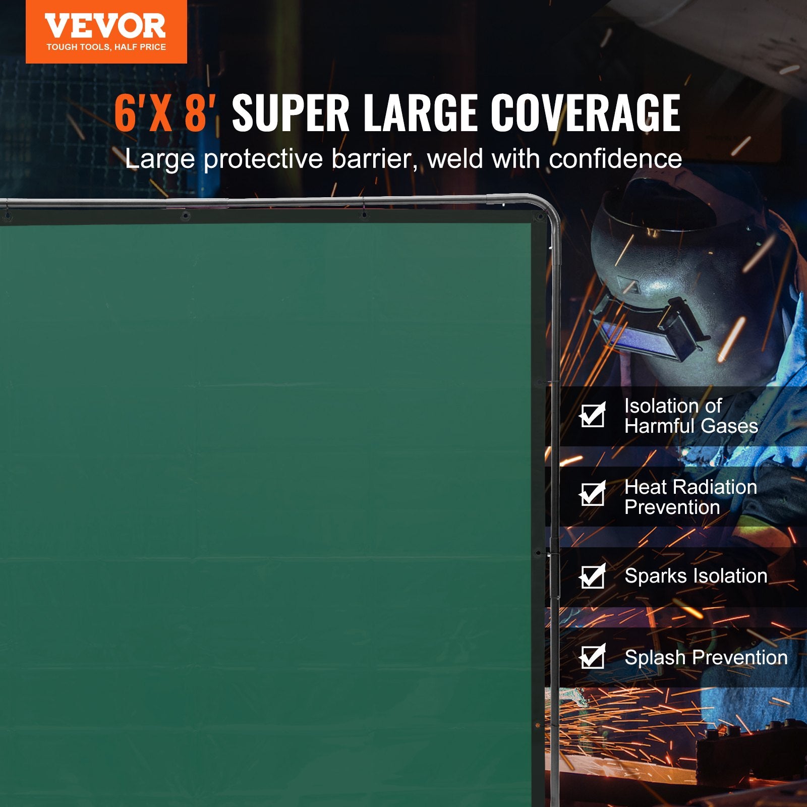 Suvirinimo užuolaida su rėmu VEVOR XU-2313, 1,83 x 2,44 m