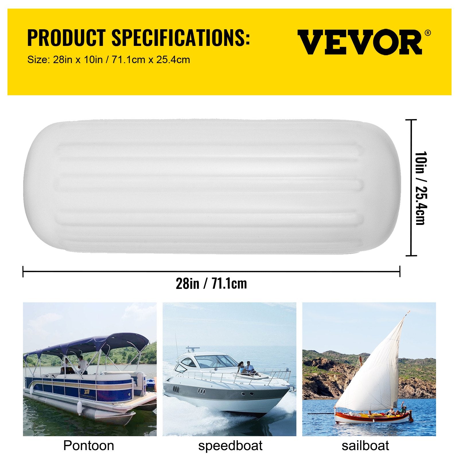 Laivo fenderiai VEVOR 10" x 28", 4 vnt. komplektas