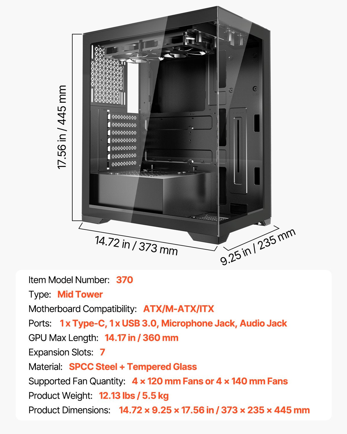 Kompiuterio korpusas VEVOR 370, Mid-Tower