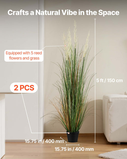 Dirbtinė nendrinė žolė VEVOR SS002, 150 cm (2 vnt.)