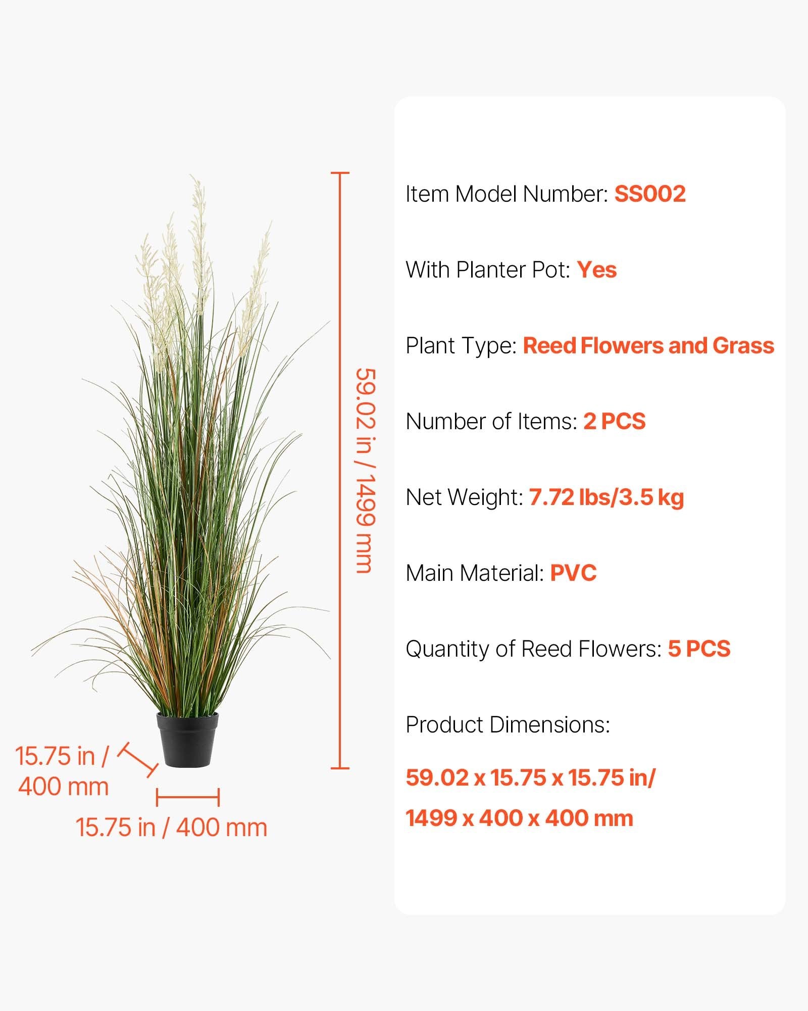 Dirbtinė nendrinė žolė VEVOR SS002, 150 cm (2 vnt.)