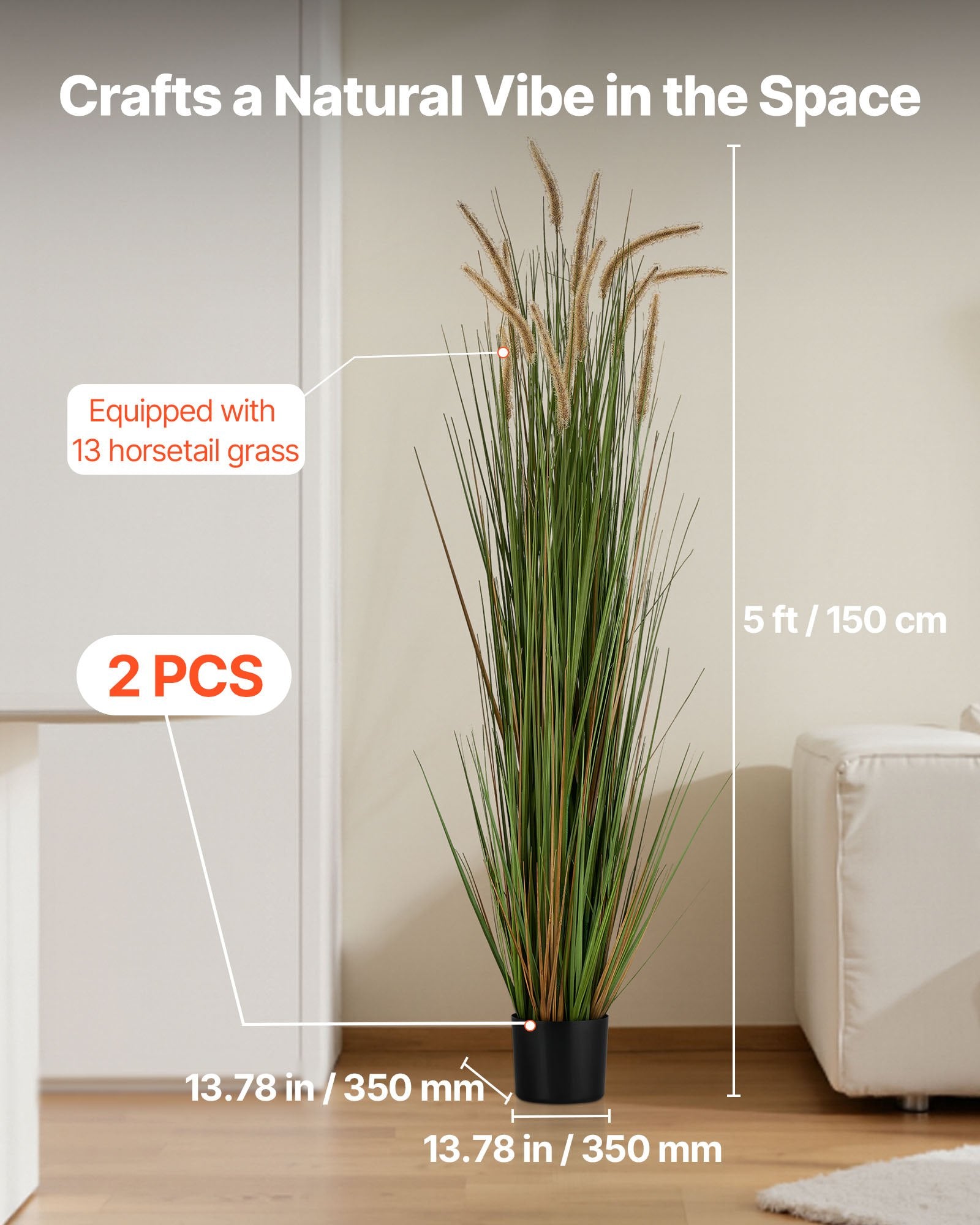 Dirbtinė nendrinė žolė VEVOR SS005, 150 cm (2 vnt.)
