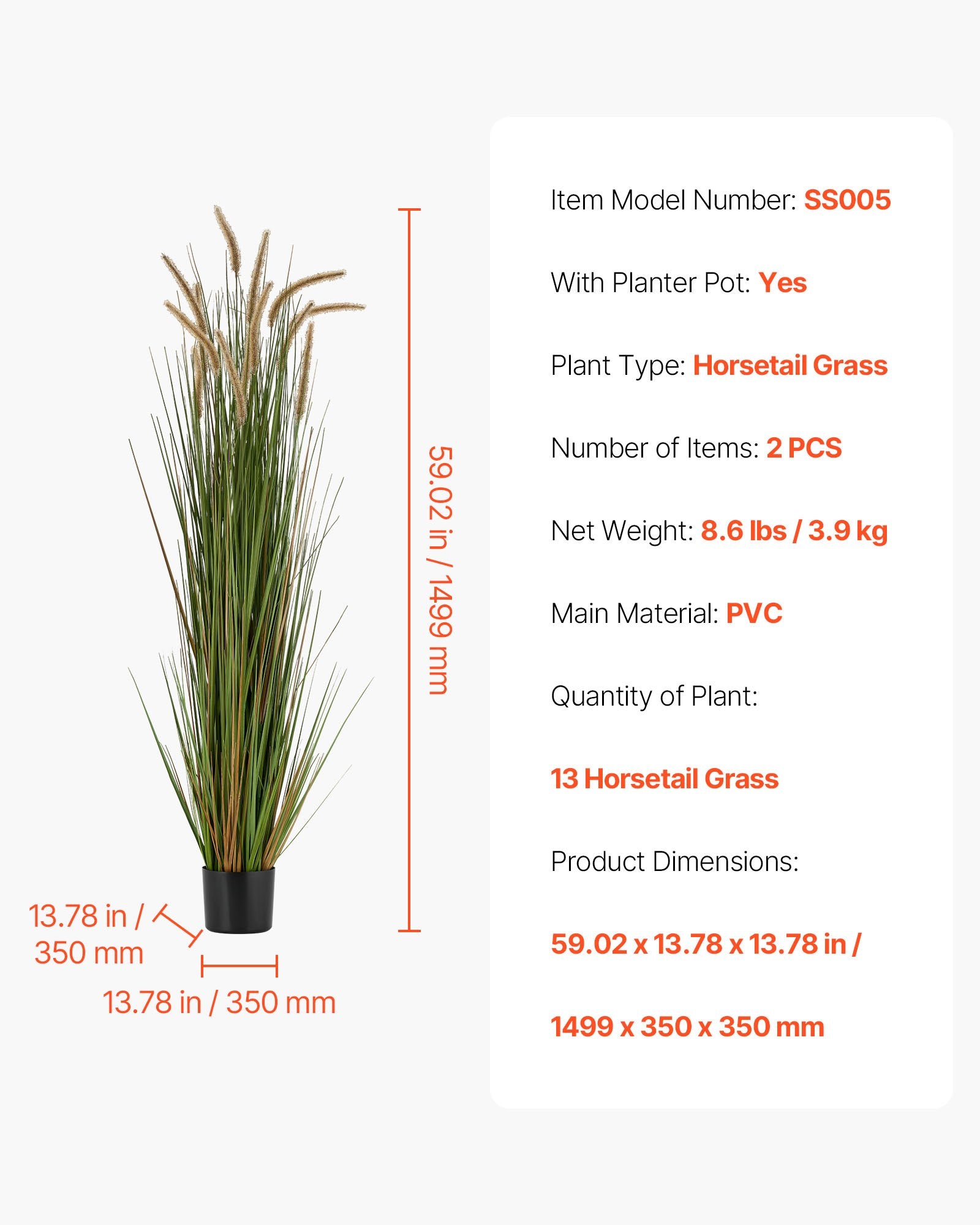 Dirbtinė nendrinė žolė VEVOR SS005, 150 cm (2 vnt.)
