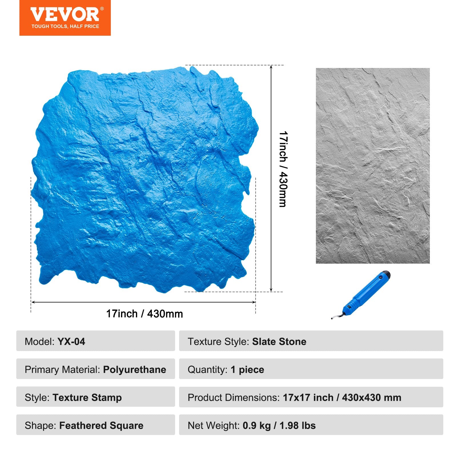Betono štampavimo forma VEVOR YX-04, 43 x 43 cm