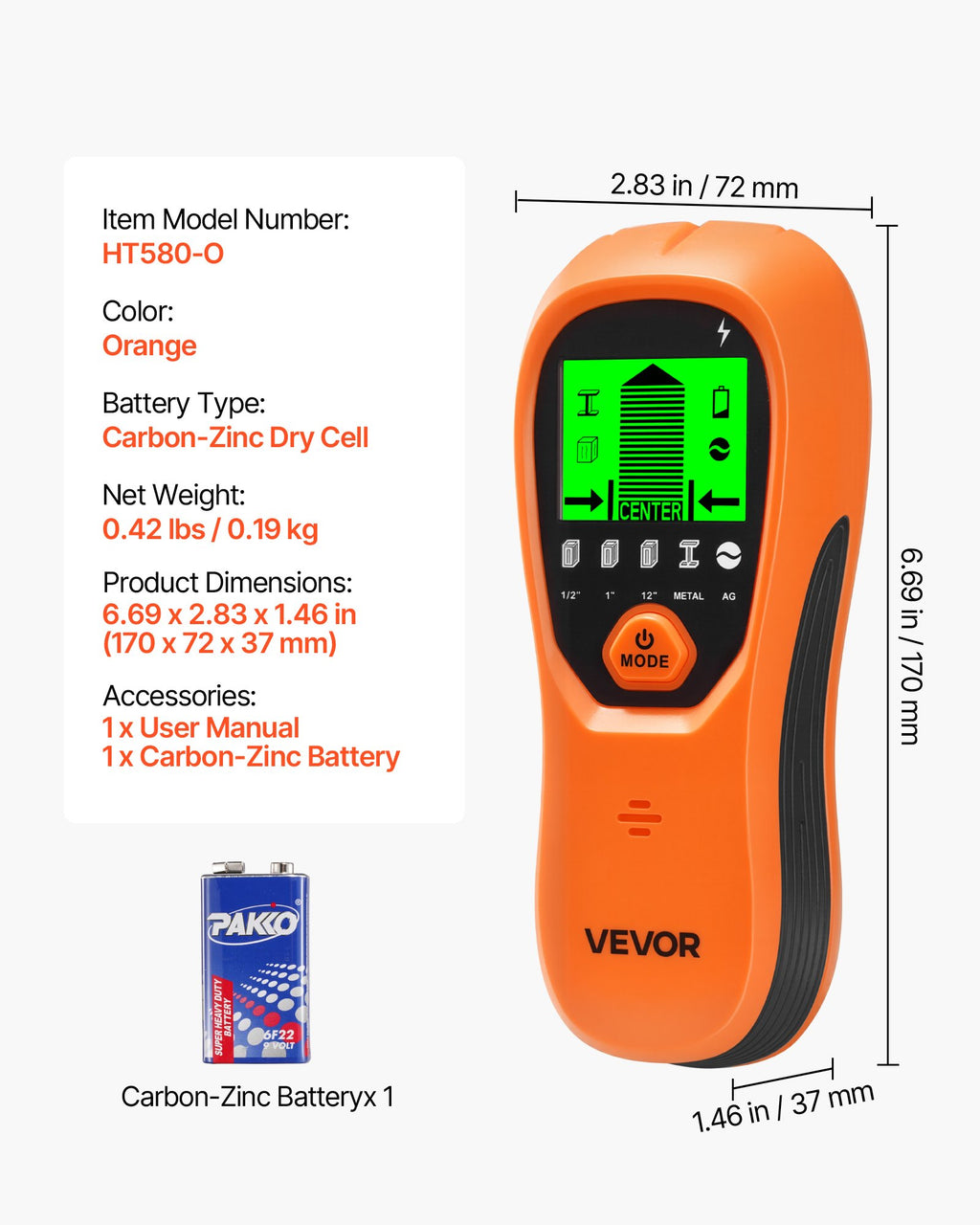 Sienų skeneris VEVOR HT580-O, 5-in-1 detektorius