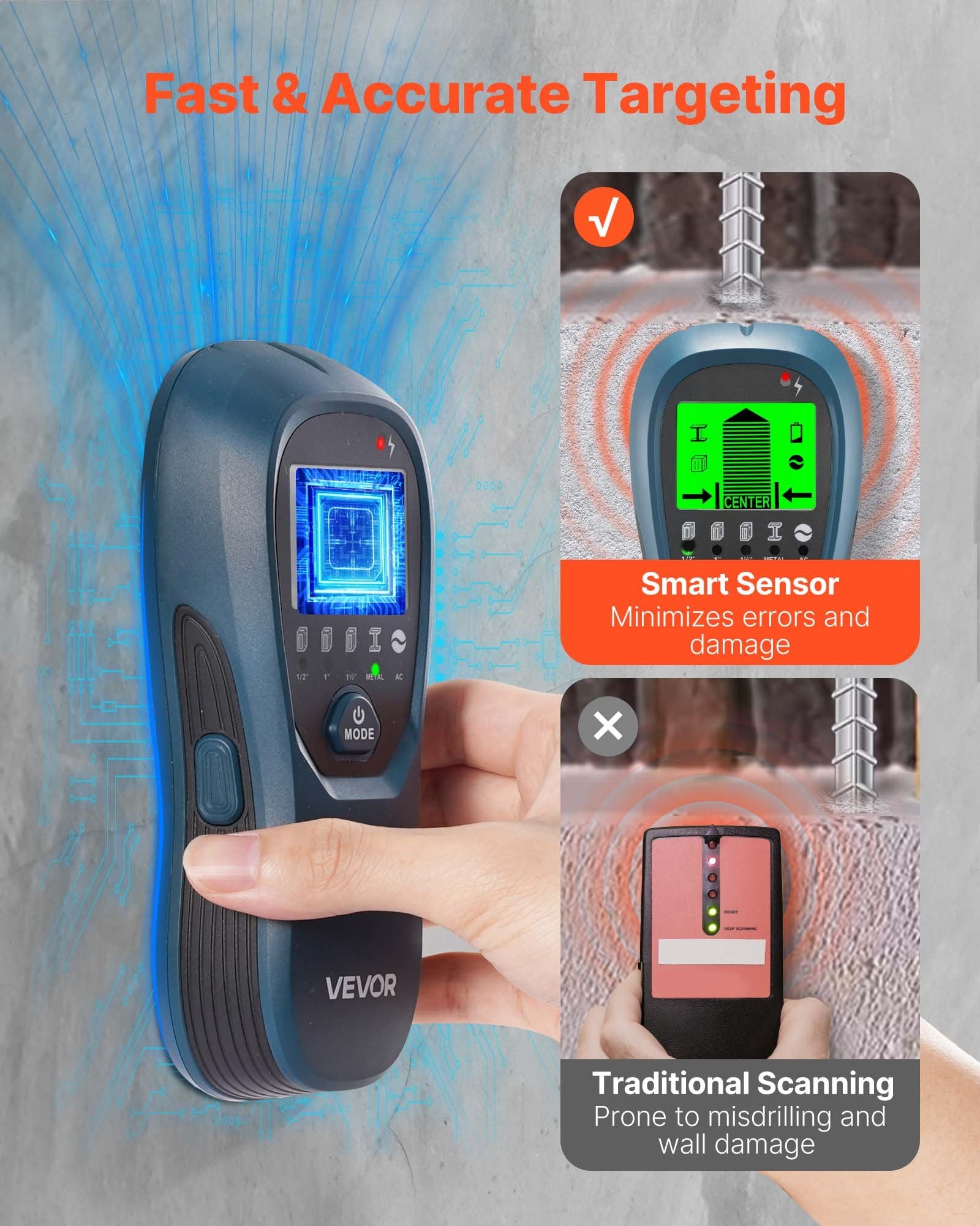 Sienų skeneris VEVOR HT580-BL, 5-in-1 detektorius