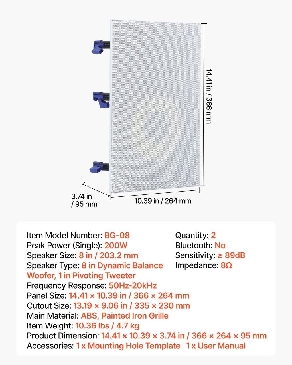 Į sieną montuojamos kolonėlės VEVOR BG-08, 200W