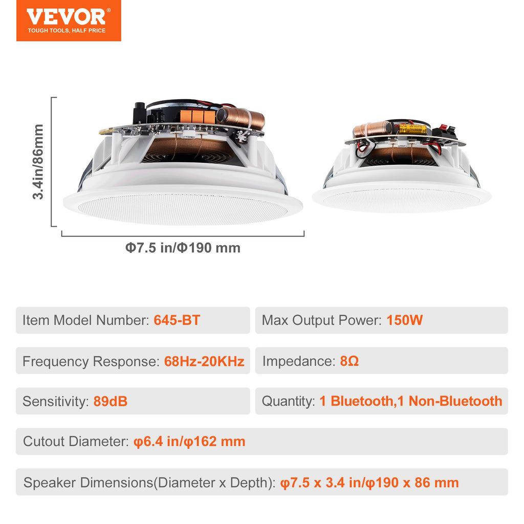 Įmontuojami lubiniai garsiakalbiai VEVOR 645-BT, 150W