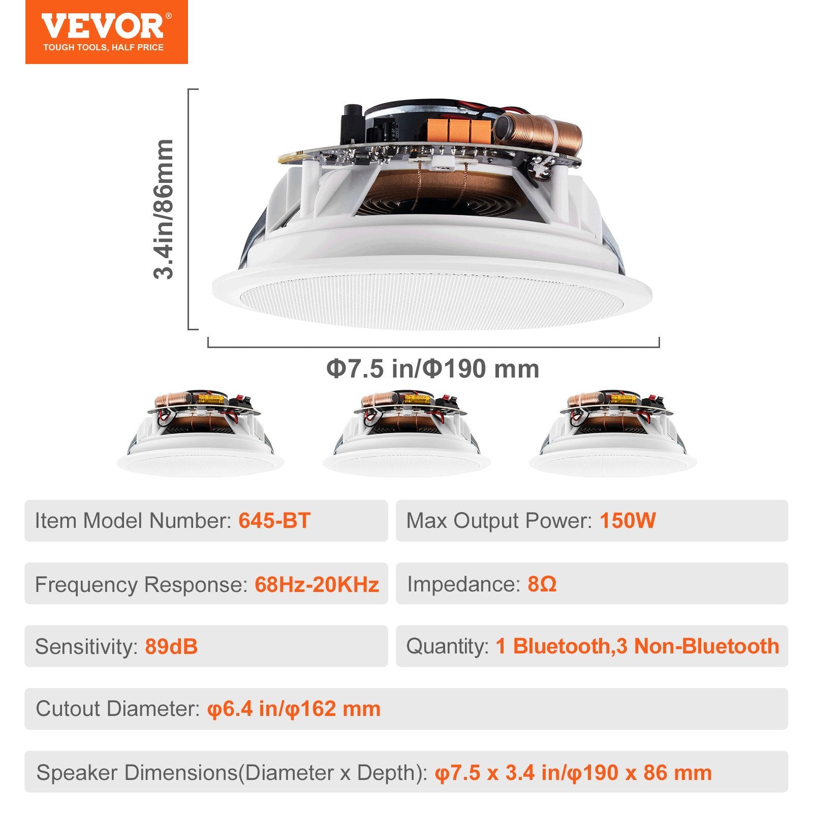 Lubiniai garsiakalbiai VEVOR 645-BT, 150W (4 vnt.)