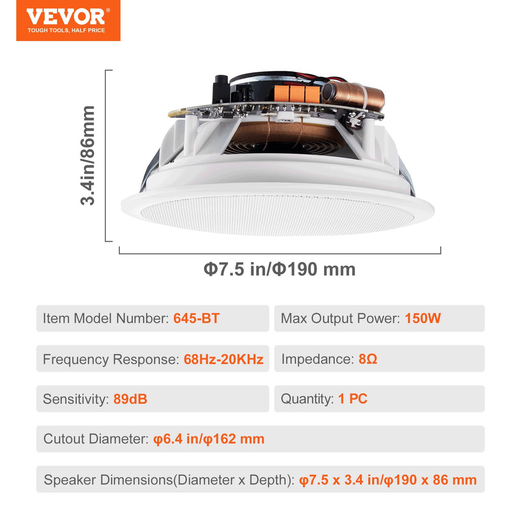 Įmontuojama lubinė kolonėlė VEVOR 645-BT, 150W