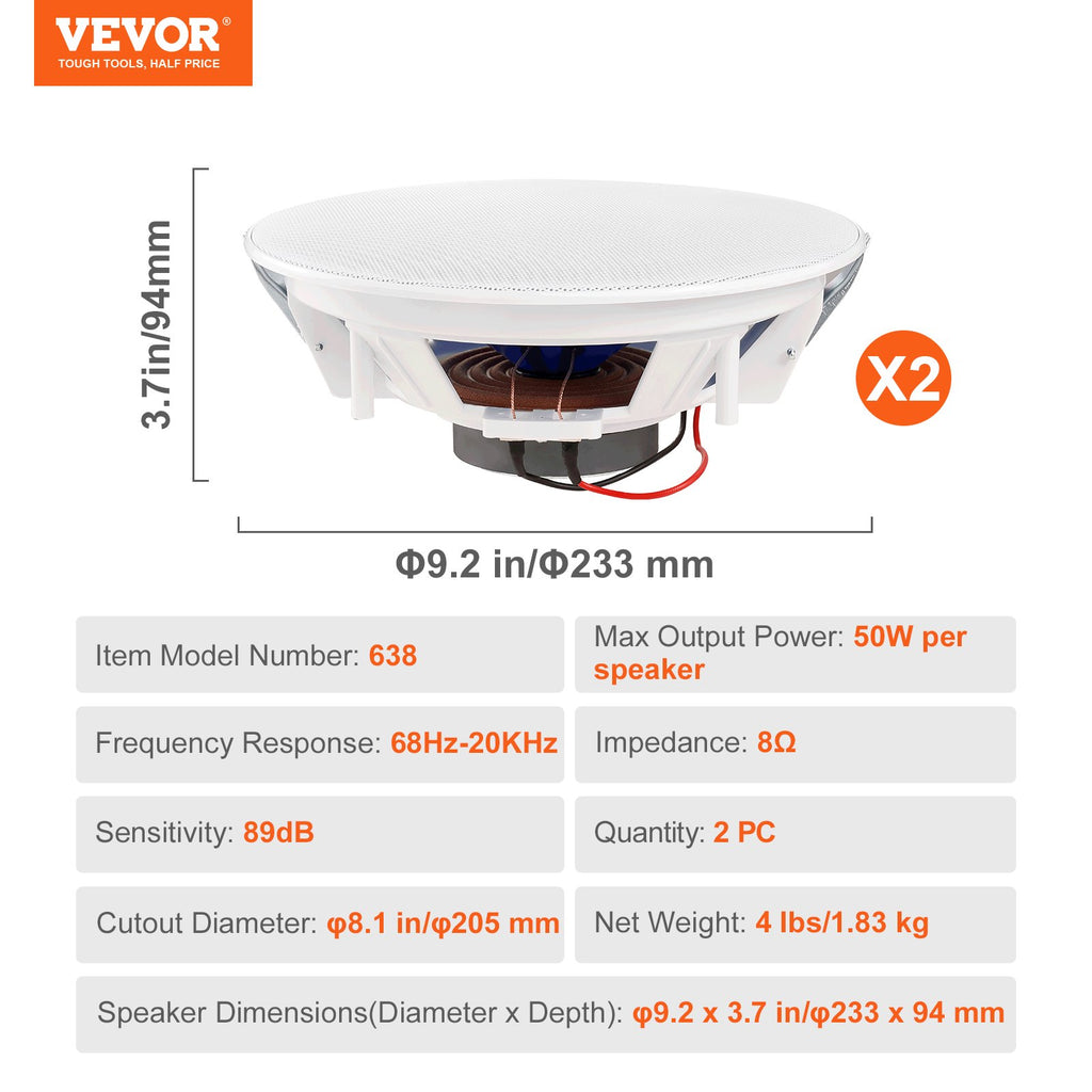 Įmontuojami lubiniai garsiakalbiai VEVOR 638, 50 W