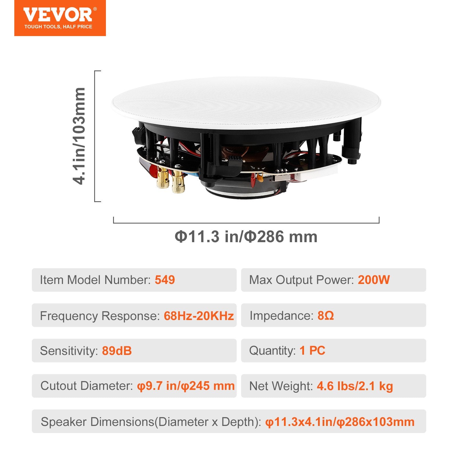Įmontuojama lubinė kolonėlė VEVOR 549, 200 W